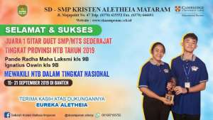 Juara 1 Gitar Duet SMP/MTs Sederajat Tingkat Provinsi NTB Tahun 2019 Mewakili NTB dalam Tingkat Nasional