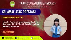 Spelling bee Kelas 2A dalam Rangka HUT ke 47 Sekolah Kristen Aletheia Ampenan